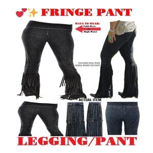 🛑 BULLY Fold Over FRINGE ➕🆒 LEGGING PANT High Waist Acid Wash 💸BUY NOW‼️🟢